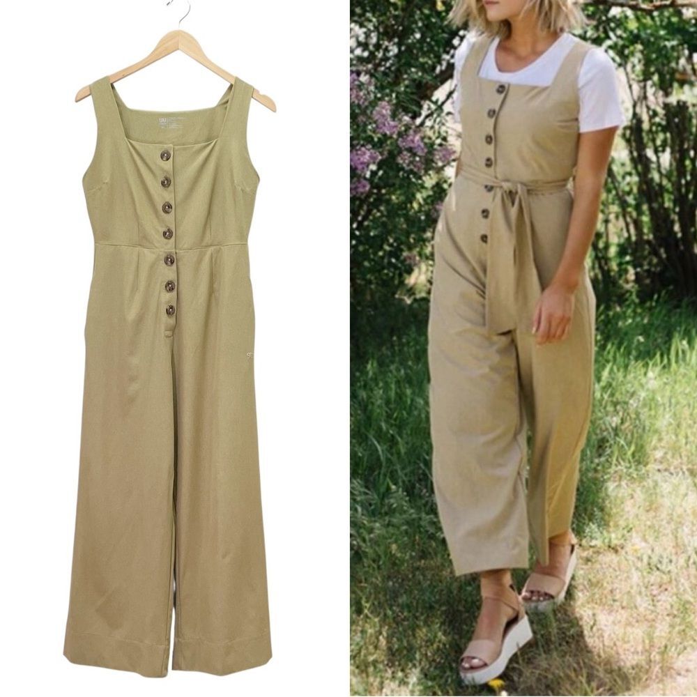 Albion Jumpsuit Size XS Button Front Wide Leg Warm Sage Sleeveless One Piece